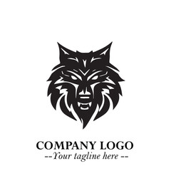 Fierce Head of Wolf Logo Symbol in Black on White Background with Bold Minimalist Modern Design