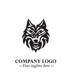 Fierce Head of Wolf Logo Symbol in Black on White Background with Bold Minimalist Modern Design