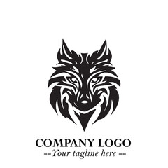 Fierce Head of Wolf Logo Symbol in Black on White Background with Bold Minimalist Modern Design