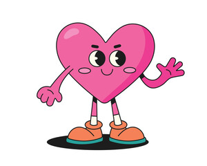 Cute pink hear character isolated on white background