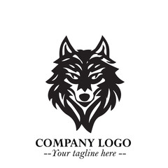 Fierce Head of Wolf Logo Symbol in Black on White Background with Bold Minimalist Modern Design