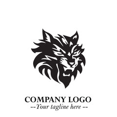 Fierce Head of Wolf Logo Symbol in Black on White Background with Bold Minimalist Modern Design
