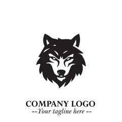 Fierce Head of Wolf Logo Symbol in Black on White Background with Bold Minimalist Modern Design