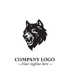 Fierce Head of Wolf Logo Symbol in Black on White Background with Bold Minimalist Modern Design