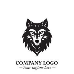 Fierce Head of Wolf Logo Symbol in Black on White Background with Bold Minimalist Modern Design