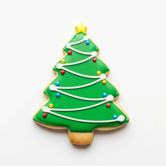 Delightful Christmas tree cookie decorated with festive icing and colorful candy ornaments, perfect for holiday celebrations and sweet treats.