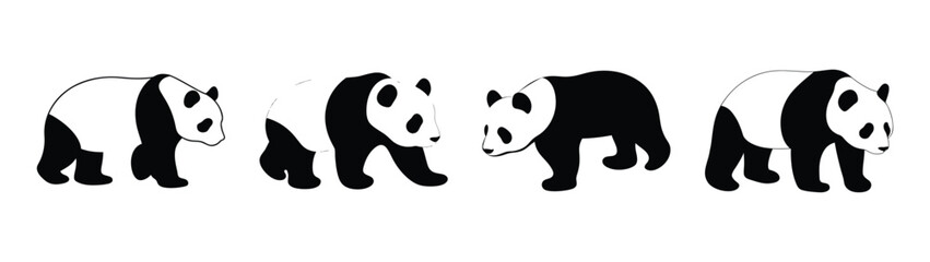 Naklejka premium Charming black and white panda icons in various poses for graphic design