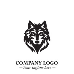 Fierce Head of Wolf Logo Symbol in Black on White Background with Bold Minimalist Modern Design
