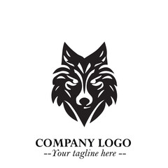 Fierce Head of Wolf Logo Symbol in Black on White Background with Bold Minimalist Modern Design