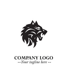 Fierce Head of Wolf Logo Symbol in Black on White Background with Bold Minimalist Modern Design