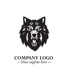 Fierce Head of Wolf Logo Symbol in Black on White Background with Bold Minimalist Modern Design