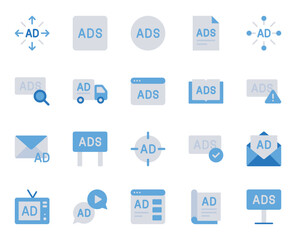 Blue color icons set for Ads marketing