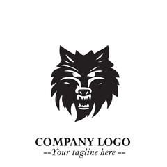 Fierce Head of Wolf Logo Symbol in Black on White Background with Bold Minimalist Modern Design
