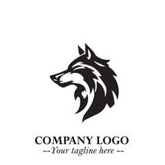 Fierce Head of Wolf Logo Symbol in Black on White Background with Bold Minimalist Modern Design