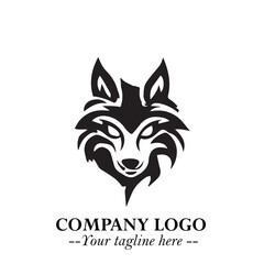 Fierce Head of Wolf Logo Symbol in Black on White Background with Bold Minimalist Modern Design