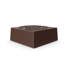Smooth square chocolate candy with a decorative laurel wreath emblem, isolated PNG
