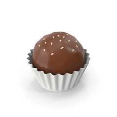 Dark chocolate truffles with coconut flakes served in white paper cups on silver platter. Homemade gourmet confectionery dessert with rich ganache filling. , isolated PNG