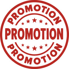 Red Promotion Stamp with Stars on White Background circular text