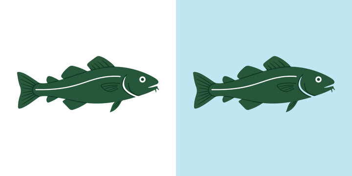 Simple Deep Green Cod Fish Icon Logo