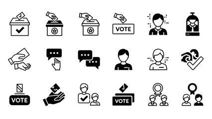 Election voting icons showing ballots, voting booths, and people casting votes