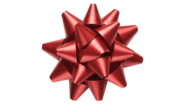A single vibrant red satin starburst gift bow with pointed loops isolated on a transparent background for festive decoration and celebration isolated on transparent background - Powered by Adobe