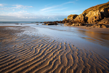 
Rippled sand on a beach at low tide 