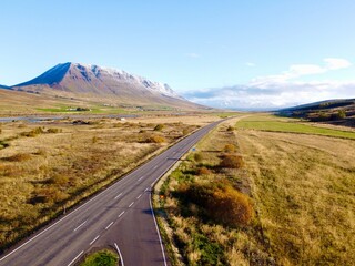 Akureyri and Surrounding Mountains with Snow and Rivers, North Iceland