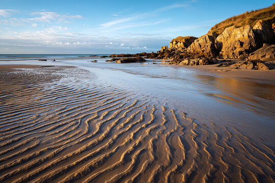 
Rippled sand on a beach at low tide 