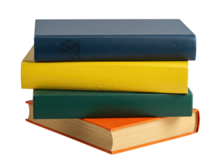 Stack of four books transparent background cutout png