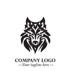 Fierce Head of Wolf Logo Symbol in Black on White Background with Bold Minimalist Modern Design