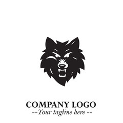 Fierce Head of Wolf Logo Symbol in Black on White Background with Bold Minimalist Modern Design