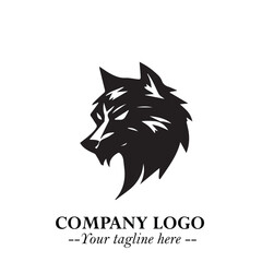 Fierce Head of Wolf Logo Symbol in Black on White Background with Bold Minimalist Modern Design
