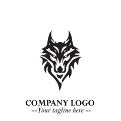Fierce Head of Wolf Logo Symbol in Black on White Background with Bold Minimalist Modern Design