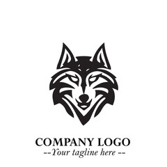 Fierce Head of Wolf Logo Symbol in Black on White Background with Bold Minimalist Modern Design