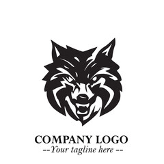 Fierce Head of Wolf Logo Symbol in Black on White Background with Bold Minimalist Modern Design