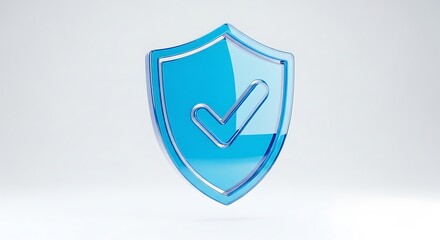 Blue shield with check mark isolated on white background, representing security
