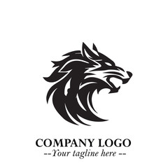 Fierce Head of Wolf Logo Symbol in Black on White Background with Bold Minimalist Modern Design