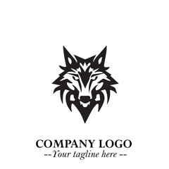 Fierce Head of Wolf Logo Symbol in Black on White Background with Bold Minimalist Modern Design