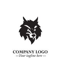 Fierce Head of Wolf Logo Symbol in Black on White Background with Bold Minimalist Modern Design