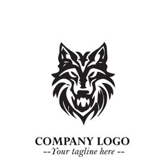 Fototapeta premium Fierce Head of Wolf Logo Symbol in Black on White Background with Bold Minimalist Modern Design