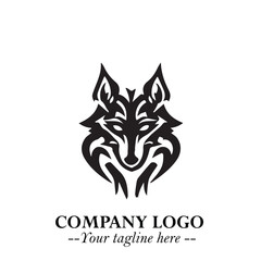 Fierce Head of Wolf Logo Symbol in Black on White Background with Bold Minimalist Modern Design