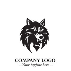 Fierce Head of Wolf Logo Symbol in Black on White Background with Bold Minimalist Modern Design