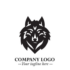 Fierce Head of Wolf Logo Symbol in Black on White Background with Bold Minimalist Modern Design