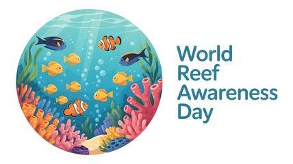 Illustration of world reef awareness day with clownfish and coral reef ecosystem