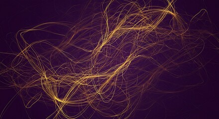 Abstract golden light trails on a dark purple background, creating a dynamic and energetic visual effect.