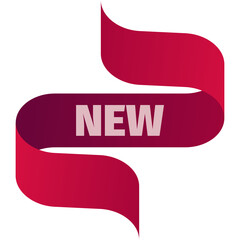 Crimson Red Ribbon Banner With The Word New In White Text On A Transparent Background
