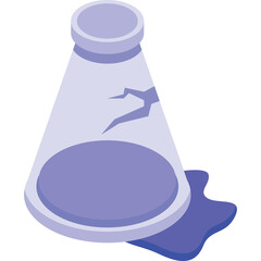 Cracked Glass Beaker With Purple Liquid Spilled On Transparent Background Laboratory Equipment Icon