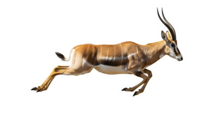 Antelope running in mid-leap on white background  