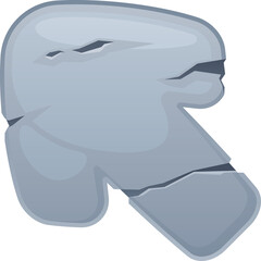 Cracked Stone Arrowhead Shape With Gray Tones And Sharp Edges Isolated On White Background With Pixelated Texture