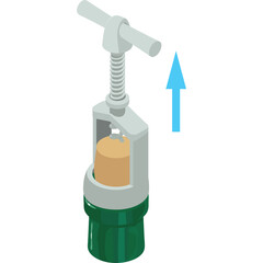 Cream 90 24 Tool With Cork In A Transparent Background Image Representing Extraction Motion With A Blue Arrow Indicating Upward Movement